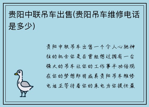 贵阳中联吊车出售(贵阳吊车维修电话是多少)